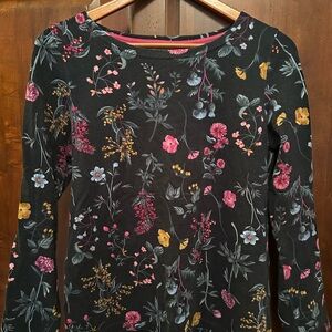Joules Black Long Sleeve Blouse with Floral Design